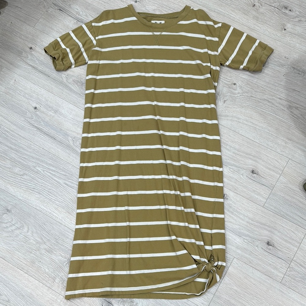 Olive Green Striped Dress